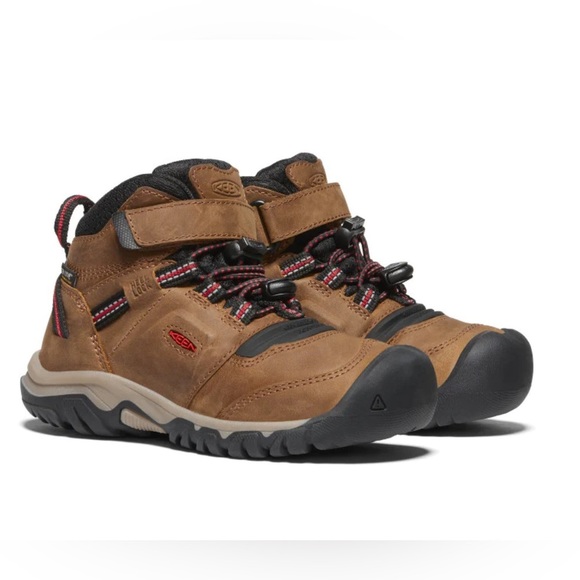 Keen Other - Keen Little Kids Ridge Flex Waterproof Heel Lock Boot In Bison/Red Carpet Size 8
